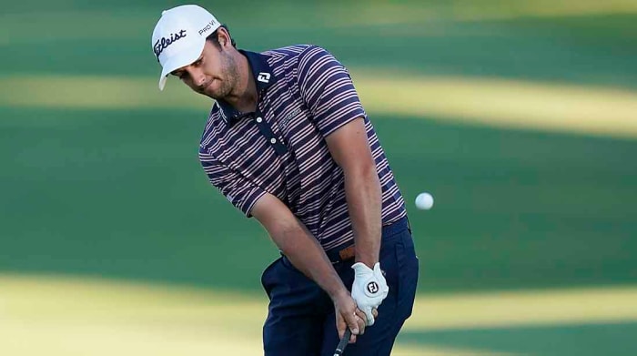 Davis Riley chips in the first round of the 2022 Sanderson Farms Championship.